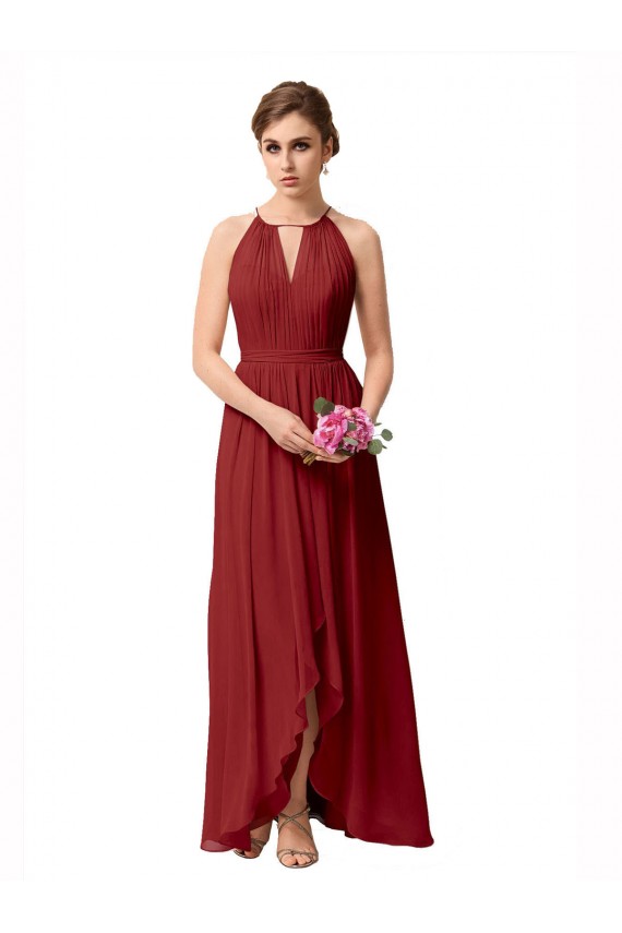 High Low Long Halter Keyhole Chiffon Bridesmaid Dress UK