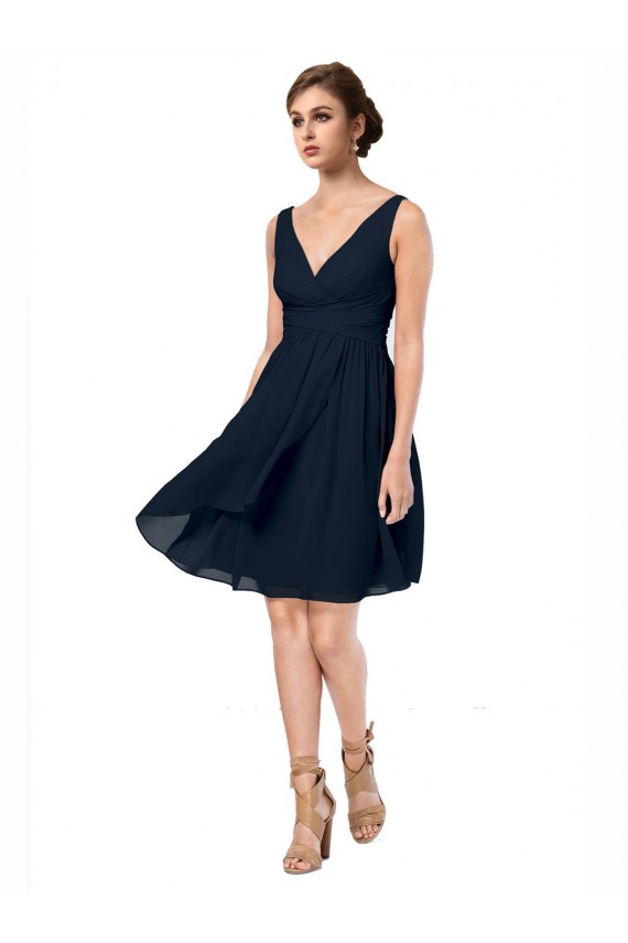 Short Knee Length Criss Cross Draped Chiffon Cocktail Bridesmaid Dress UK