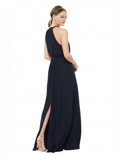 High Halter Neckline Chiffon Bridesmaid Dress with Slim Keyhole Back UK