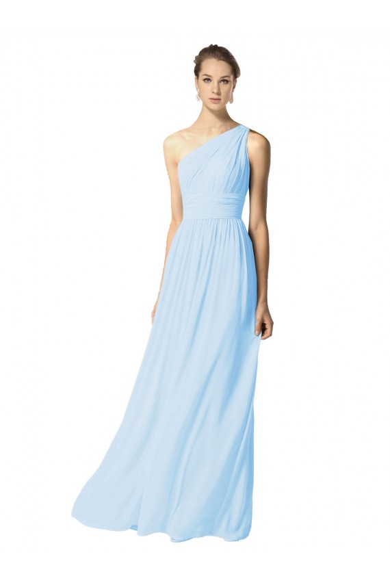 One Shoulder Long Chiffon Bridesmaid Dress with Shirred Bodice and Front Keyhole UK