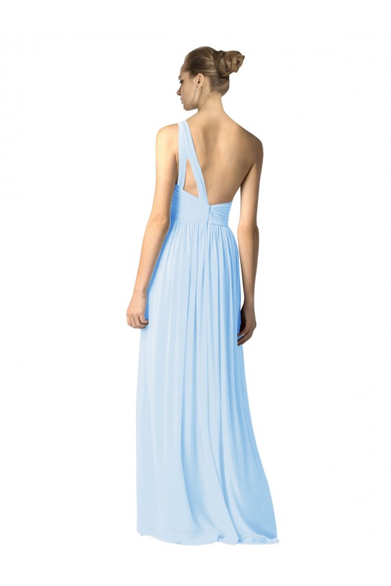 One Shoulder Long Chiffon Bridesmaid Dress with Shirred Bodice and Front Keyhole UK