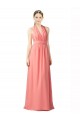 Shirred Bodice Full Length Long Chiffon Bridesmaid Dress UK