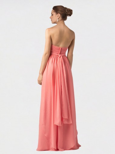 Shirred Bodice Full Length Long Chiffon Bridesmaid Dress UK