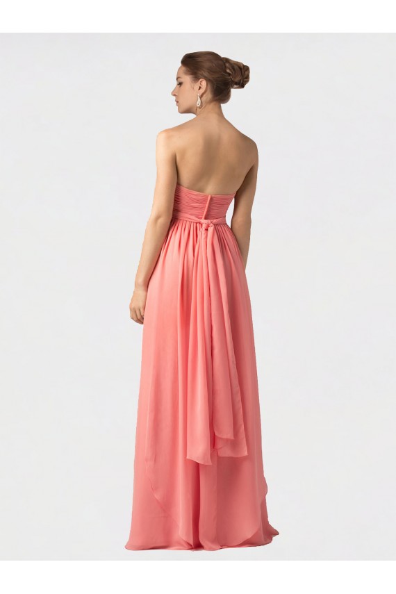 Shirred Bodice Full Length Long Chiffon Bridesmaid Dress UK