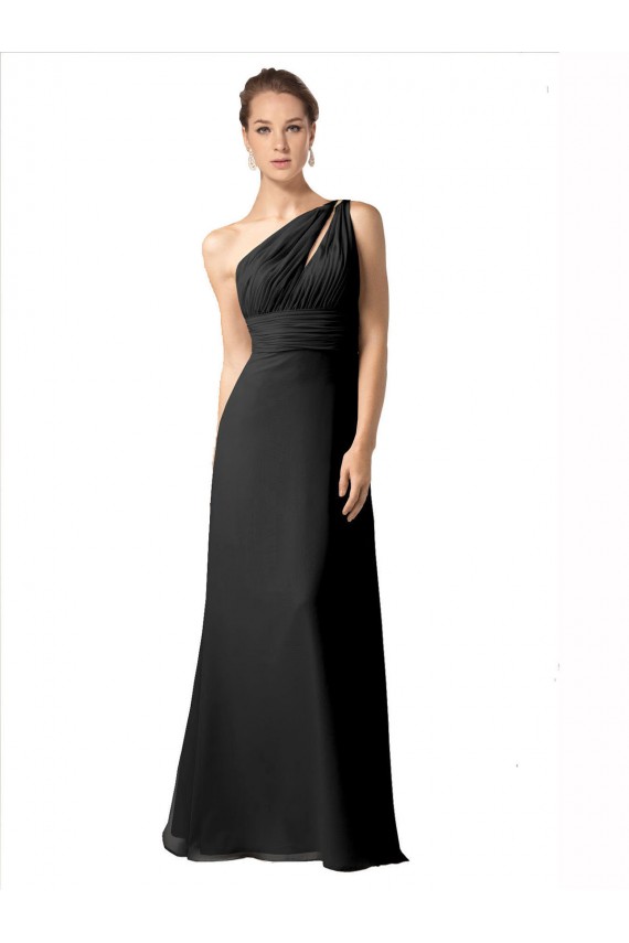 One Shoulder Full Length Chiffon Bridesmaid Dress with Shirred Bodice UK
