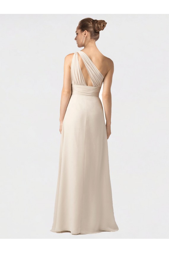 One Shoulder Full Length Chiffon Bridesmaid Dress with Shirred Bodice UK
