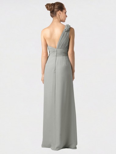 Sheer One Shoulder Chiffon A-Line Bridesmaid Dress with Slit UK