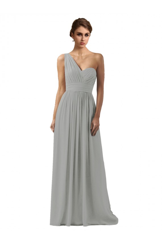 Ruffled One Shoulder Floor Length Long Chiffon Bridesmaid Dress UK