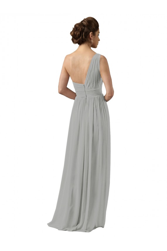 Ruffled One Shoulder Floor Length Long Chiffon Bridesmaid Dress UK