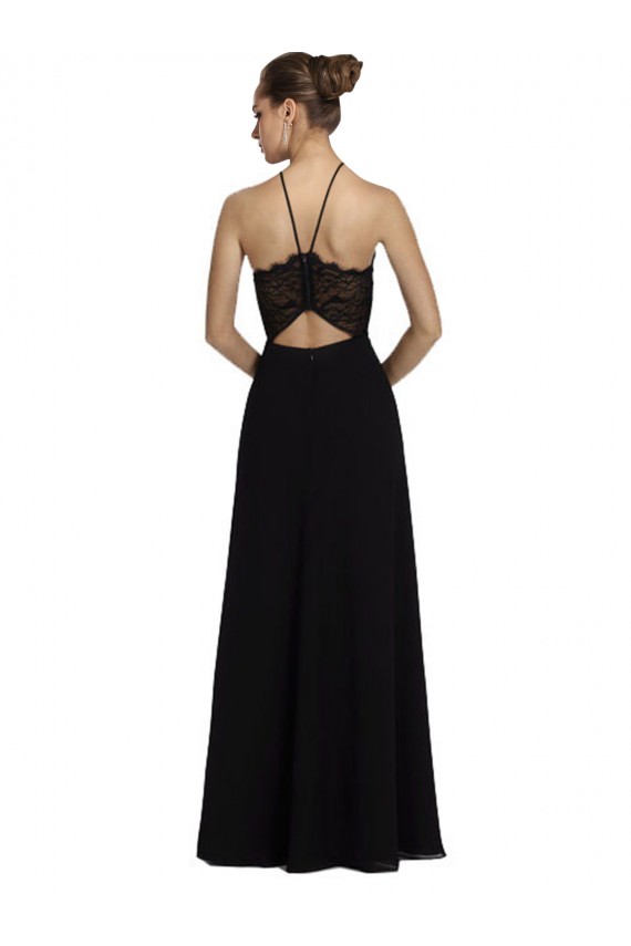Lace Halter Neckline Chiffon A-Line Bridesmaid Dress with Sheer Back UK