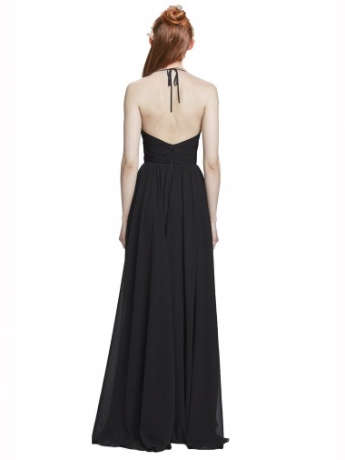 Halter Chiffon Bridesmaid Dress with V-Neckline and Criss Cross Waist UK