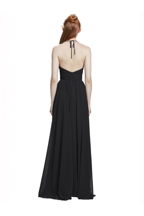 Halter Chiffon Bridesmaid Dress with V-Neckline and Criss Cross Waist UK