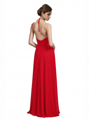 V-Neck Spaghetti Halter Strap Chiffon Bridesmaid Dress UK