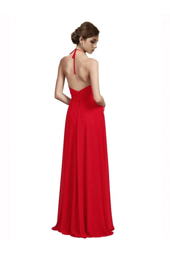 V-Neck Spaghetti Halter Strap Chiffon Bridesmaid Dress UK