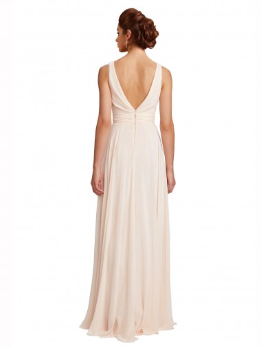 High Neck Chiffon Bridesmaid Dress with Deep V-Back and Cascading Skirt UK
