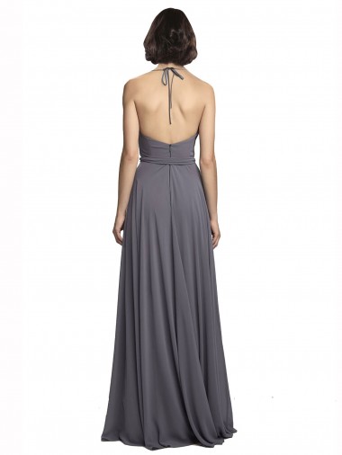 Spaghetti Strap Long Chiffon Bridesmaids Dress with Halter Cowl Neck UK