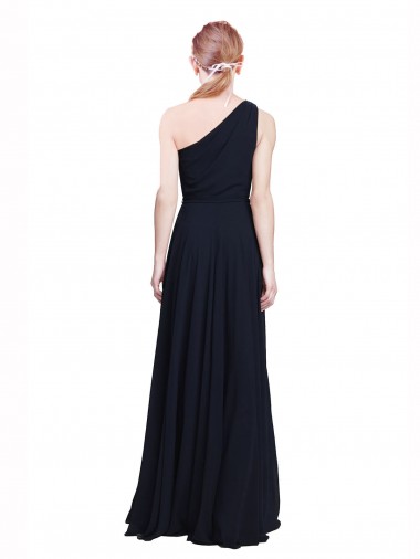 Long Chiffon Bridesmaid Dress with One Shoulder Neckline And Belt UK