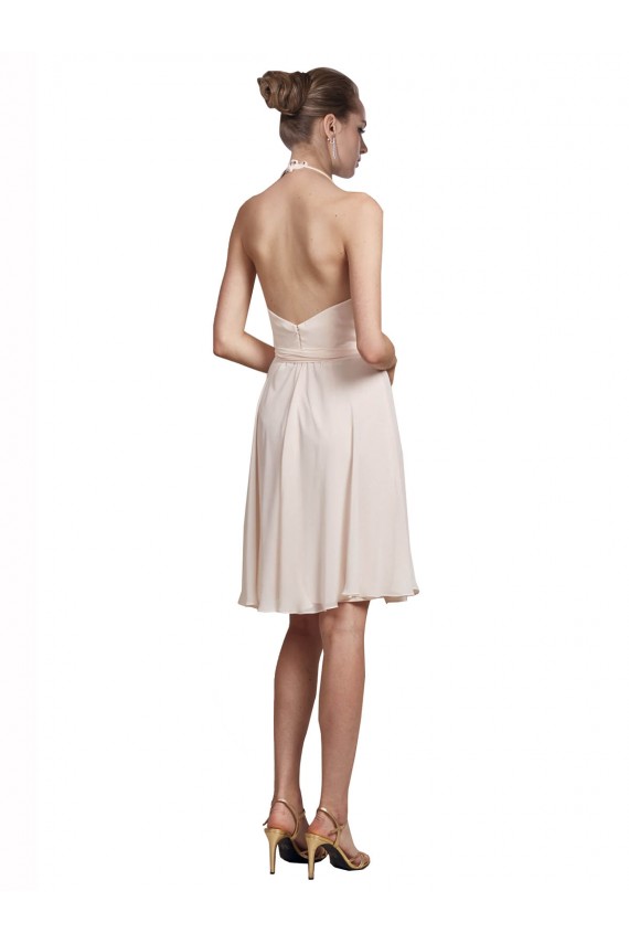 Short Knee Length Wrap Chiffon Halter Bridesmaids Dress UK