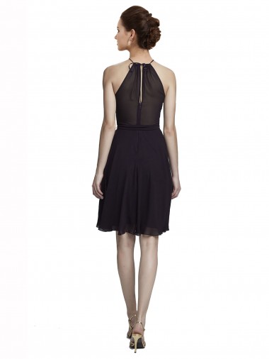 Short Knee Length High Neck Chiffon Bridesmaids Dress UK