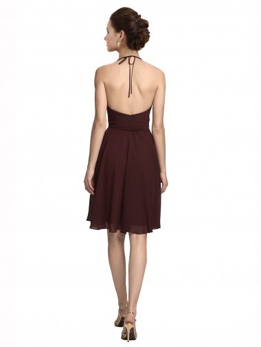 Short Knee Length Chiffon Bridesmaids Dress with Halter Cowl Neck UK