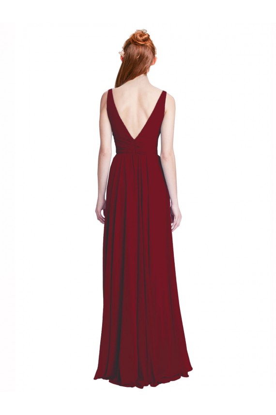 Long Chiffon V-Neck Bridesmaids Dress with Double Strap UK