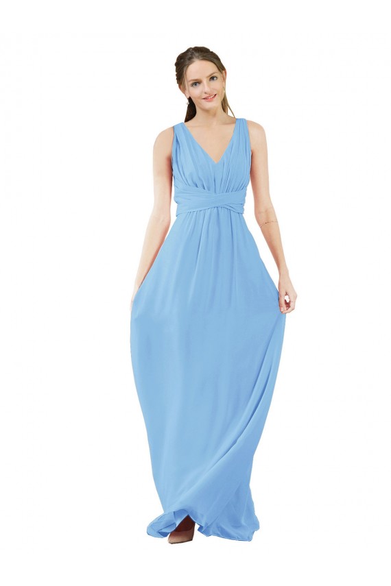 Long V-Neckline Chiffon Bridesmaid Dress with Twisted Waist UK