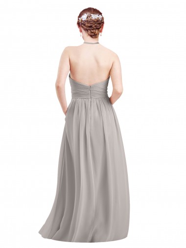 Halter High Neck Long Chiffon Bridesmaid Dress with Open Back UK