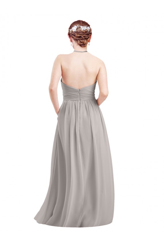 Halter High Neck Long Chiffon Bridesmaid Dress with Open Back UK