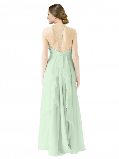 Front halter Neckline and Deep Back Long Chiffon Bridesmaid Dress UK