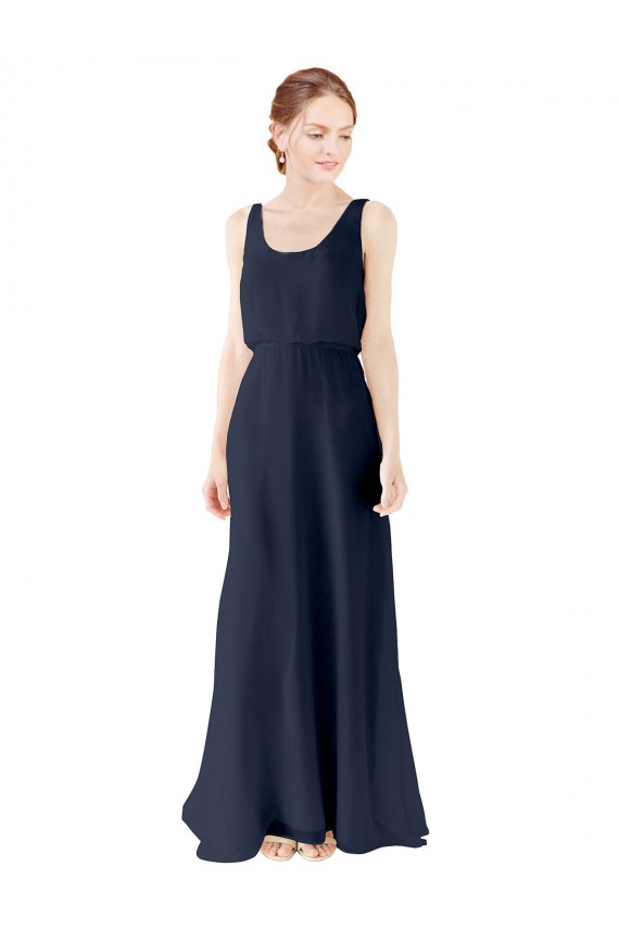 Scoop Neckline Fitted Long Chiffon Bridesmaid Dress Open Back UK