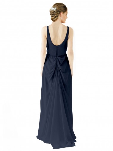 Scoop Neckline Fitted Long Chiffon Bridesmaid Dress Open Back UK