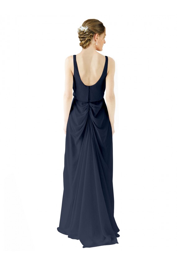 Scoop Neckline Fitted Long Chiffon Bridesmaid Dress Open Back UK