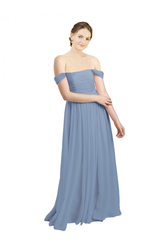 Long Floor Length Chiffon Bridesmaid Dress with Fluttering Off the Shoulder Straps UK