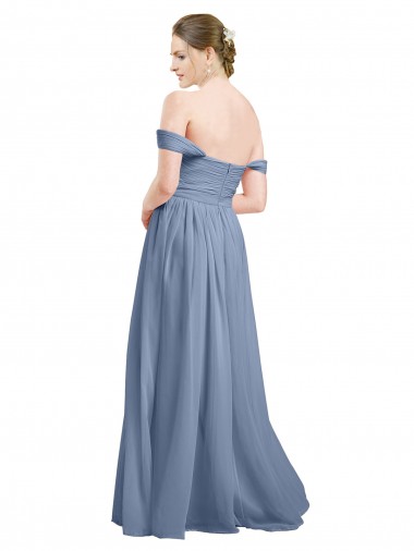 Long Floor Length Chiffon Bridesmaid Dress with Fluttering Off the Shoulder Straps UK