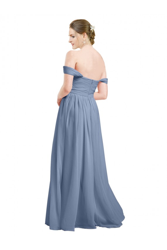 Long Floor Length Chiffon Bridesmaid Dress with Fluttering Off the Shoulder Straps UK