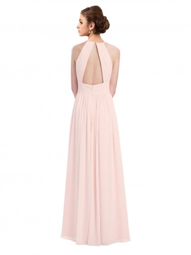 Sleeveless Chiffon High Neck Bridesmaid Dress with Diagonal Pleats UK