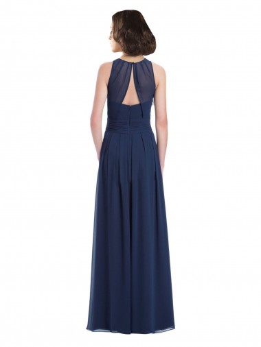 Chiffon High Neck Sleeveless Bridesmaid Dress with Pleats UK