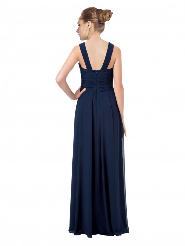 Long Chiffon Bridesmaid Dress V-Neck Top UK