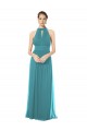 Ruched Long Chiffon Halter Bridesmaid Dress with Tie Back and Tails UK