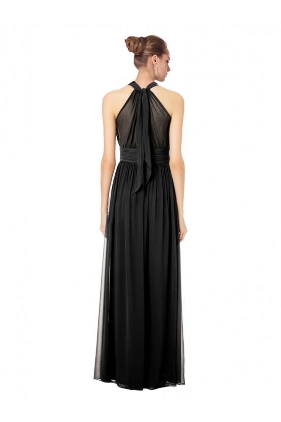 Ruched Long Chiffon Halter Bridesmaid Dress with Tie Back and Tails UK
