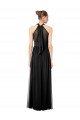 Ruched Long Chiffon Halter Bridesmaid Dress with Tie Back and Tails UK