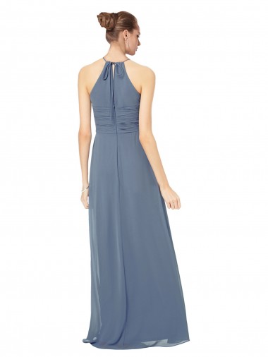 Spaghetti Strap Long Chiffon Halter A-Line Bridesmaid Dress UK