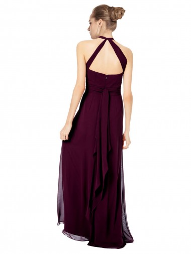 Keyhole Back Long Chiffon Halter Dress with Halter Straps Cross Neck UK