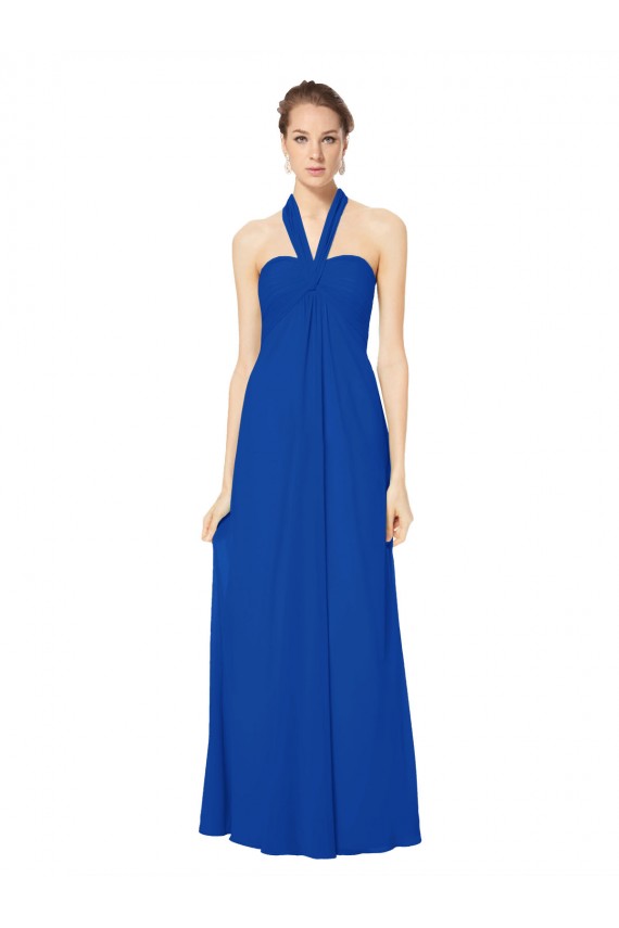 Sleeveless Long Chiffon Empire Gown with Pleated Halter Straps UK