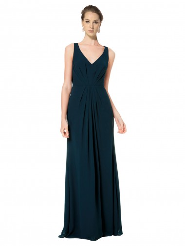 Long Chiffon V-Neck Sleeveless Bridesmaid Dress with Large Keyhole Back UK