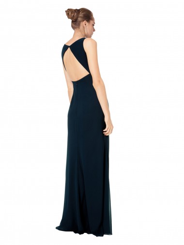 Long Chiffon V-Neck Sleeveless Bridesmaid Dress with Large Keyhole Back UK