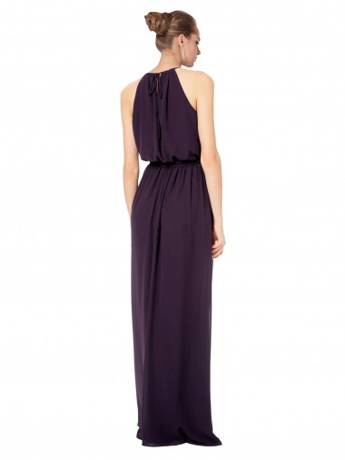 High Neck Long Chiffon Halter Bridesmaid Dress with Drape Chiffon Overlay UK