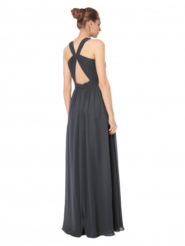 Long Chiffon Halter Bridesmaid Dress Keyhole Back UK