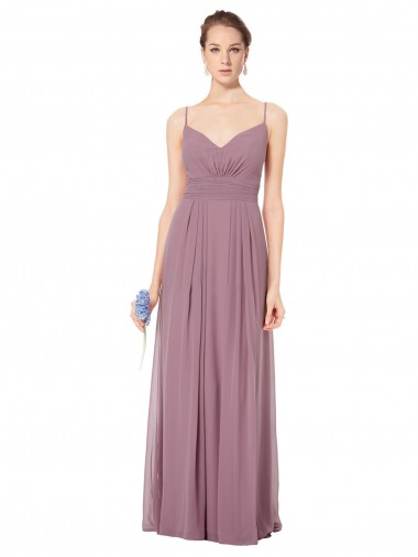 V-Neck Spaghetti Strap Open Back Long Chiffon Bridesmaid Dress UK