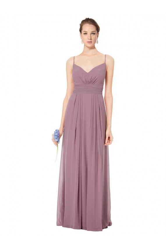 V-Neck Spaghetti Strap Open Back Long Chiffon Bridesmaid Dress UK